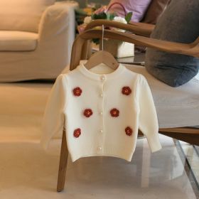 Children's Sweater Flower Girls Cardigan (Option: White-110cm)