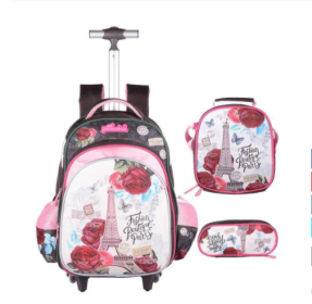 Three-piece Trolley Bag For Primary School Students (Option: Rose)