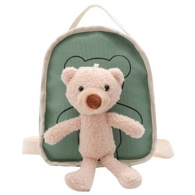 Cute Bear Doll Mini Canvas Kindergarten Backpack (Color: Green)