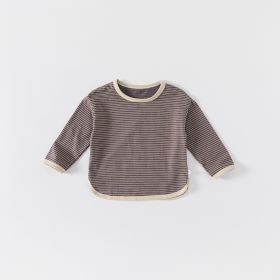 Autumn Casual Boys And Girls Striped Bottoming T-shirt Children's Tops (Option: Curry and white stripes-100cm)