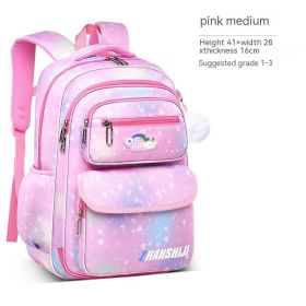 Side Opening Cute Relieve Pressure Children's Backpack (Option: Starry Sky Small Pink)