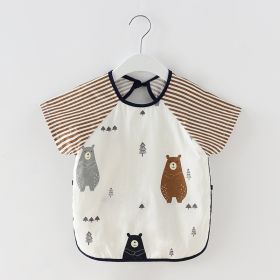 Baby Dinner Coverall Bib Spring And Autumn Long Sleeve Apron (Option: Short Sleeve Brown Bear-100cm)