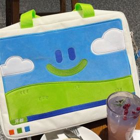 Large Capacity Splicing Computer Pattern Notebook Handbag (Color: White)
