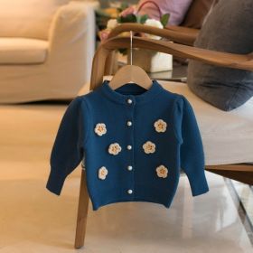 Children's Sweater Flower Girls Cardigan (Option: Blue-110cm)
