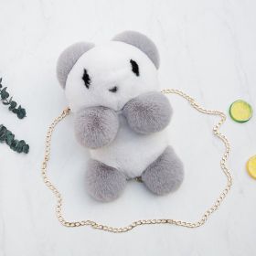 Panda plush diagonal bag (Color: Grey)