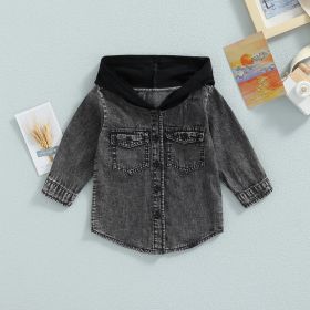 Boys' And Girls' Coats In The Little Boy Style Chic Handsome Cowboy Hooded Top (Option: Black-120cm)