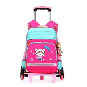 Korean Detachable Trolley  Bag For Elementary School Students (Option: Rose Red)