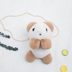 Panda plush diagonal bag (Color: Khaki)