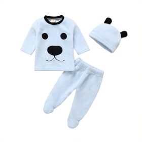Children's Double-sided Flannel Children's Foot And Velvet Thick Warm Home Set (Option: Blue-100cm)