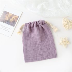 Double-layer Drawstring Pocket Cotton Printed Crepe Bib Hanging Bag (Option: Grape Purple)