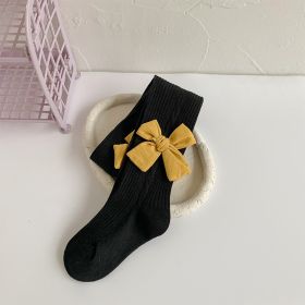 Bow Solid Color Pantyhose For Girls (Option: Black-XL)