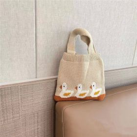 Children's Knitted Shoulder Bag Cartoon Bag (Option: Beige-19CMx20CM)