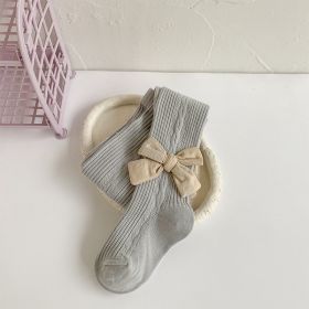 Bow Solid Color Pantyhose For Girls (Option: Grey-XL)