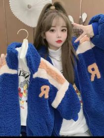 Parent-child Clothing For A Family Of Three In Winter With Wool Thickened Lamb Coat (Option: Blue-Kids Coat90)