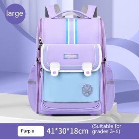 Primary School Student Schoolbag Female Lightweight Burden Alleviation Spine Protection (Option: Purple Large Size)