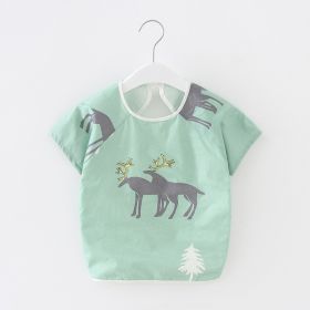 Baby Dinner Coverall Bib Spring And Autumn Long Sleeve Apron (Option: Short Sleeve Green Color Deer-100cm)