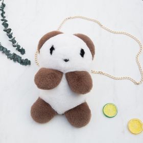 Panda plush diagonal bag (Color: Brown)