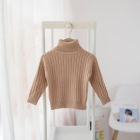 Boys And Girls Turtleneck Solid Color Bottoming Shirt (Option: Khaki-120cm)