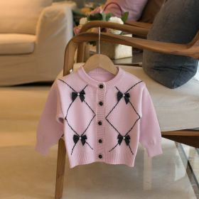 Children's Sweater Bow Knot Girls' Cardigan (Option: Light purple-100cm)