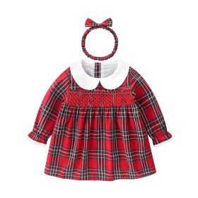 Girls' Dress Red Checked Dress Autumn (Option: Red-73cm)