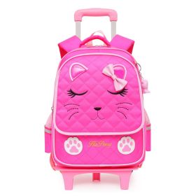 Children's Two-three-wheel Trolley Schoolbag Detachable (Option: Three Wheel Rose Red)