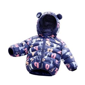 Foreign Trade Children's Down And Wadded Jacket Lightweight Boys And Girls Winter Cotton-padded Jacket Baby Autumn And Winter Clothes Cotton Clothes (Option: Flower Cloth Letters Dark Blue-90 Size Height 70 80cm)