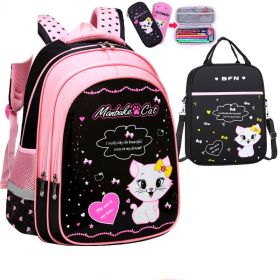 Kids School Cute Cat Print Backpack (Option: Large three piece set)