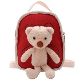 Cute Bear Doll Mini Canvas Kindergarten Backpack (Color: Red)