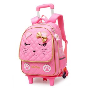 Children's Two-three-wheel Trolley Schoolbag Detachable (Option: Three Wheel Pink)