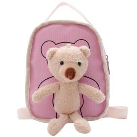 Cute Bear Doll Mini Canvas Kindergarten Backpack (Color: Pink)