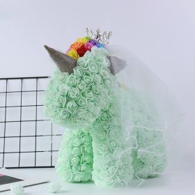 Artificial Flowers 40cm Rose Bear Girlfriend Anniversary Christmas Valentine&#39;s Day Birthday Present For Wedding Party Gift (Color: Unicorn Alight green)