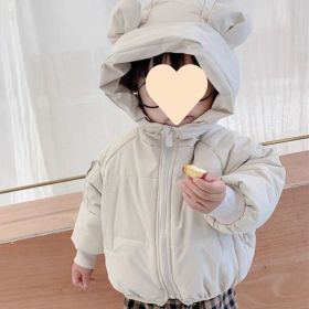 Baby Girl Thickened Warm Hooded Jacket (Option: Creamy White-80)