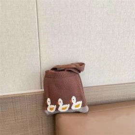 Children's Knitted Shoulder Bag Cartoon Bag (Option: Brown-19CMx20CM)