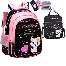 Kids School Cute Cat Print Backpack (Option: Small three piece set)