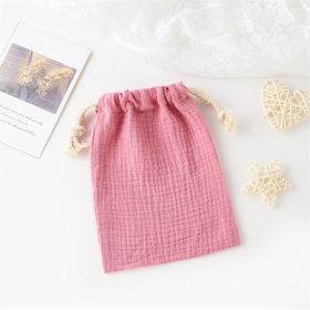 Double-layer Drawstring Pocket Cotton Printed Crepe Bib Hanging Bag (Option: Rubber Pink)