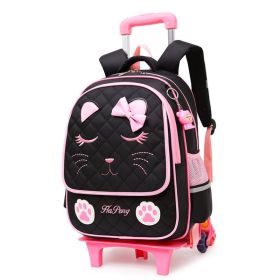 Children's Two-three-wheel Trolley Schoolbag Detachable (Option: Three Wheel Black)