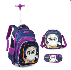 Three-piece Trolley Bag For Primary School Students (Option: Owl)