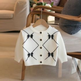 Children's Sweater Bow Knot Girls' Cardigan (Option: Creamy white-120cm)