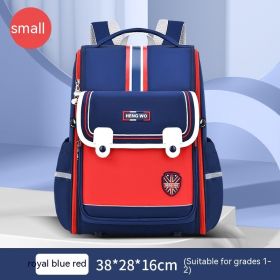Primary School Student Schoolbag Female Lightweight Burden Alleviation Spine Protection (Option: Sapphire Blue Red Small Size)