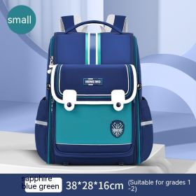 Primary School Student Schoolbag Female Lightweight Burden Alleviation Spine Protection (Option: Blue And Green Small Size)