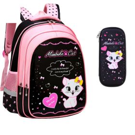 Kids School Cute Cat Print Backpack (Option: Small with stationery box)