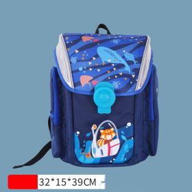 Primary School Students Backpack With Magnetic Buckle And Ridge Protection (Color: Navy Blue)