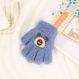 Children's Gloves Autumn And Winter New Warm Cold-proof Fleece Cute Cartoon Bear Five Fingers (Option: Blue-1 3 Years Old)