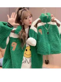 Parent-child Clothing For A Family Of Three In Winter With Wool Thickened Lamb Coat (Option: Green-Kids Coat100)