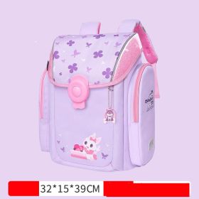 Primary School Students Backpack With Magnetic Buckle And Ridge Protection (Color: Purple)