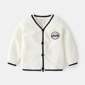 Boy's Hoody V-neck Small Cardigan Coat (Option: Beige-110cm)