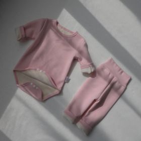 Children's Clothing Spring Baby Jumpsuit High Waist Belly Protection Pants Suit (Option: Light Pink Fox Velvet Lining-90cm)