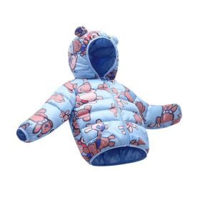 Foreign Trade Children's Down And Wadded Jacket Lightweight Boys And Girls Winter Cotton-padded Jacket Baby Autumn And Winter Clothes Cotton Clothes (Option: Flower Cloth Blue Bear-100 Size Height 80 90cm)