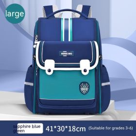 Primary School Student Schoolbag Female Lightweight Burden Alleviation Spine Protection (Option: Blue And Green Large)