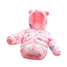 Foreign Trade Children's Down And Wadded Jacket Lightweight Boys And Girls Winter Cotton-padded Jacket Baby Autumn And Winter Clothes Cotton Clothes (Option: Flower Cloth Pink With Letters-100 Size Height 80 90cm)
